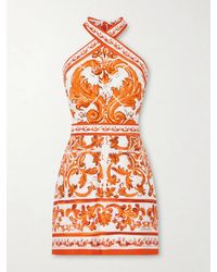 Dolce & Gabbana - Printed Cotton-Poplin Mini Dress - Lyst