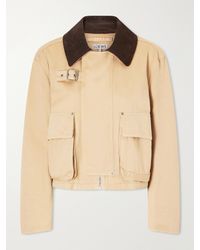 Loewe - Cropped Belted Corduroy-Trimmed Cotton-Gabardine Jacket - Lyst