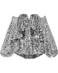 Halpern Off-the-shoulder Ruffled Sequined Tulle Top - Metallic