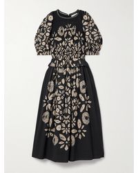 Sea - Thea Embellished Shirred Tie-Dyed Cotton-Blend Voile Midi Dress - Lyst
