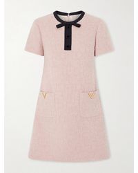 Valentino Garavani - Bow-Detailed Embellished Wool-Blend Bouclé Mini Dress - Lyst