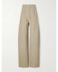 Cortana - Camila Pleated Striped Linen Wide-Leg Pants - Lyst