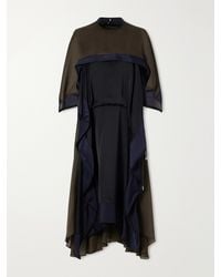 Sacai - Satin Chiffon-Trimmed Midi Dress - Lyst