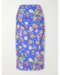 Carolina Herrera - Ruched Floral-Print Cotton-Blend Midi Skirt - Lyst