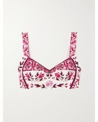 Dolce & Gabbana - Maiolica Cropped Printed Stretch Silk-Blend Bustier Top - Lyst