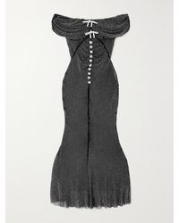 Self-Portrait - Off-The-Shoulder Crystal-Embellished Fishnet Midi Dress - Lyst