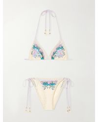 Zimmermann - Floral-Print Crochet-Trimmed Bikini Top - Lyst
