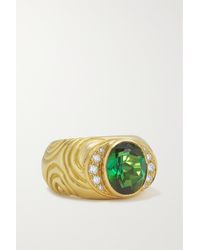 Elizabeth Gage Ring Aus 18 Karat Gold Mit Turmalin Und Diamanten - Grün