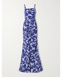 Carolina Herrera - Ruched Floral-Print Faille Gown - Lyst