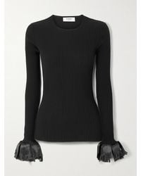 FFORME - Nova Satin-Trimmed Ribbed Wool-Blend Top - Lyst