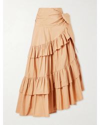 Chloé - Bow-Detailed Ruffled Organic Cotton-Poplin Midi Skirt - Lyst