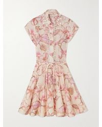 Zimmermann - Matchmaker Embellished Floral-Print Linen And Silk-Blend Mini Dress - Lyst