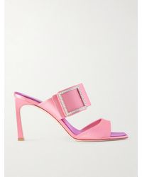 Roger Vivier - Trompette 85 Crystal-Embellished Satin Mules - Lyst