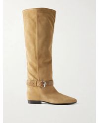 Isabel Marant - Rilton Eyelet-Embellished Leather-Trimmed Suede Knee Boots - Lyst