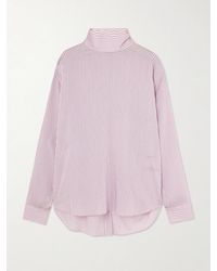 Tibi - Striped Lyocell And Silk-Blend Turtleneck Blouse - Lyst