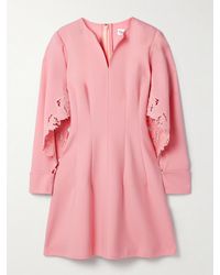 Oscar de la Renta - Cutout Guipure Lace-Trimmed Wool-Blend Crepe Mini Dress - Lyst