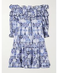 La DoubleJ - Breakfast Off-The-Shoulder Tiered Printed Cotton Midi Dress - Lyst