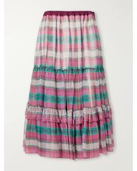 Chloé - Ruffled Tiered Checked Silk-Mousseline Midi Skirt - Lyst