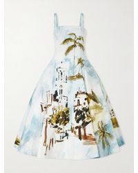 Oscar de la Renta - Dominican Landscape Printed Cotton-Poplin Midi Dress - Lyst