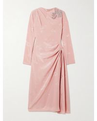 Erdem - Embellished Draped Crinkled-Silk And Cotton-Blend Jacquard Midi Dress - Lyst