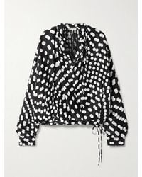 Dries Van Noten - Draped Polka-Dot Satin-Jacquard Blouse - Lyst