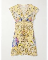 CAMILLA - Appliquéd Embellished Floral-Print Linen-Voile Mini Dress - Lyst