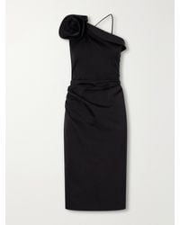 Magda Butrym - One-Shoulder Appliquéd Gathered Cotton And Silk-Blend Knee-Length Dress - Lyst