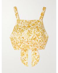 Peony - Net Sustain Cropped Open-Back Floral-Print Linen Top - Lyst