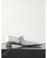 Roger Vivier - Belle Vivier 25 Crystal-Embellished Metallic Leather Mary Jane Ballet Flats - Lyst