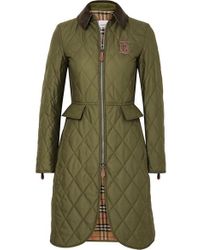 Burberry Steppmantel Aus Shell Mit Besätzen Aus Cord Und Leder - Grün