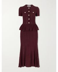 Self-Portrait - Button-Embellished Peplum Cotton Midi Dress - Lyst