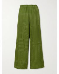 TOTEME - Embroidered Silk-Twill Wide-Leg Pants - Lyst
