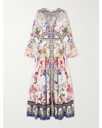 CAMILLA - Crystal-Embellished Ruffled Floral-Print Silk Maxi Dress - Lyst