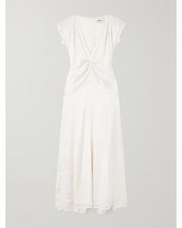 Isabel Marant - Jordina Gathered Guipure Lace-Trimmed Silk-Satin Midi Dress - Lyst