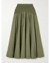 Jonathan Simkhai - Ovie Pleated Ribbed-Knit Trimmed Cotton-Poplin Midi Skirt - Lyst
