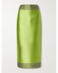 D'Estree - Monica Embroidered Satin Midi Skirt - Lyst