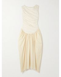 Abadia - Ora Gathered Tm Lyocell And Cotton-blend Poplin And Jersey Midi Dress - Lyst