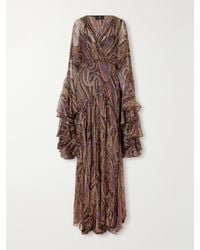 Etro - Draped Ruffled Printed Metallic Silk-Blend Crepon Maxi Dress - Lyst