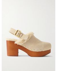 Chloé - Jeanette Shearling-Trimmed Suede Slingback Platform Clogs - Lyst