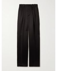 Saint Laurent - Pleated Silk-Satin Straight-Leg Pants - Lyst