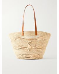 Saint Laurent - Panier Large Leather-Trimmed Raffia Tote - Lyst