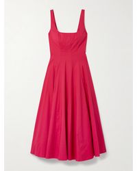 STAUD - Robe Midi En Popeline De Coton Mélangé À Plis Wells - Lyst