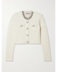 Self-Portrait - Verkürzter Cardigan Aus Bouclé Aus Einer Baumwollmischung Mit Kristallen - Lyst