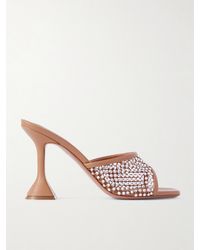 AMINA MUADDI - Lupita Crystal-Embellished Fishnet And Leather Mules - Lyst