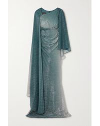 Talbot Runhof Asymmetrische Robe Aus Metallic-voile Mit Cape-effekt - Grün