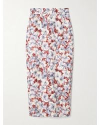 Posse - Emma Lace-Trimmed Floral-Print Linen Midi Skirt - Lyst