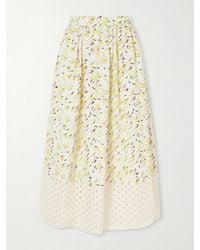 Marni - Broderie Anglaise-Trimmed Printed Linen Midi Skirt - Lyst