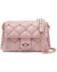 Valentino Garavani Candystud Mittelgroße Schultertasche Aus Gestepptem Leder - Pink