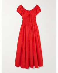 Doen - Quinn Tie-Detailed Shirred Organic Cotton-Poplin Midi Dress - Lyst