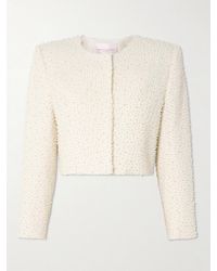 Carolina Herrera - Faux Pearl-Embellished Wool-Blend Crepe Jacket - Lyst